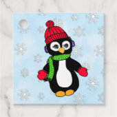 Cute Winter Penguin en Snowflakes Bedankjes Labels (Voorkant)