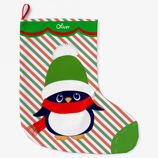Cute Winter Penguin Pattern Personalized Grote Kerstsok (Voorkant)
