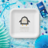 Cute Winter Penguin Simple 1st Birthday Papieren Bordje (Feest)