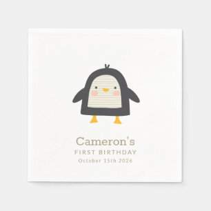 Cute Winter Penguin Simple 1st Birthday Servet