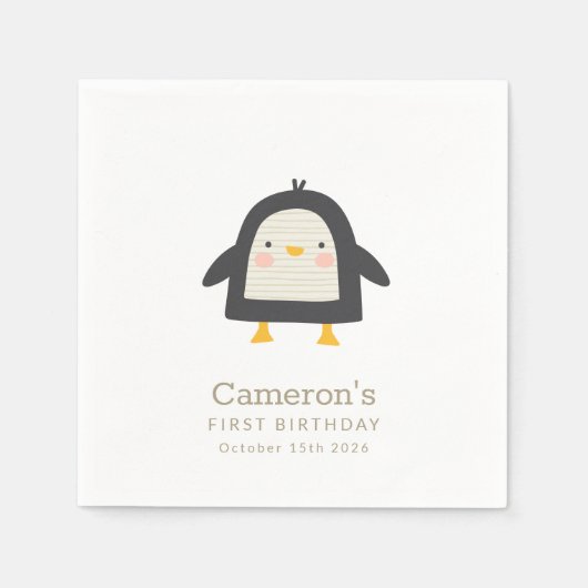 Cute Winter Penguin Simple 1st Birthday Servet (Voorkant)