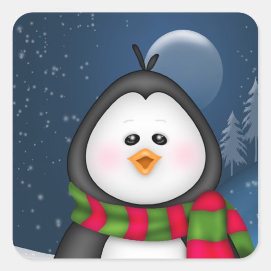 Cute Winter Penguin Vierkante Sticker (Voorkant)