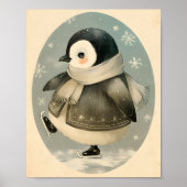 Cute Winter Penguin - Watercolor Nursery Poster