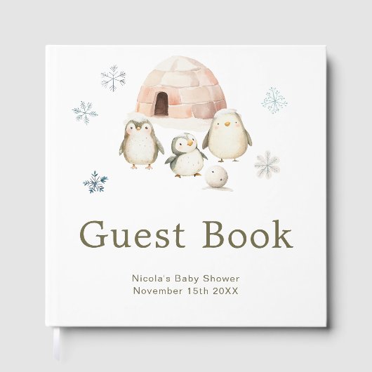 Cute Winter Penguins Baby Shower  Gastenboek (Voorkant)