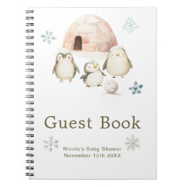 Cute Winter Penguins Baby Shower Guest Book Notitieboek