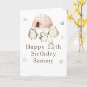 Cute Winter Penguins Birthday Party Kaart (Gele Bloem)