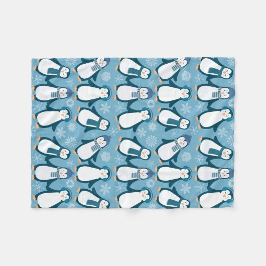 Cute Winter Penguins Design Fleece Deken (Voorkant (Horizontaal))