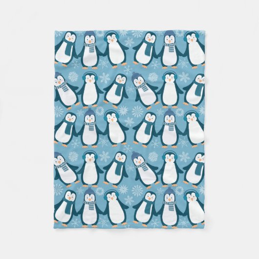 Cute Winter Penguins Design Fleece Deken (Voorkant)