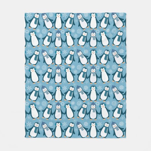 Cute Winter Penguins Design Fleece Deken (Voorkant)