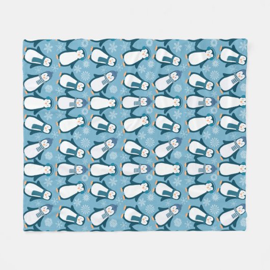 Cute Winter Penguins Design Fleece Deken (Voorkant (Horizontaal))