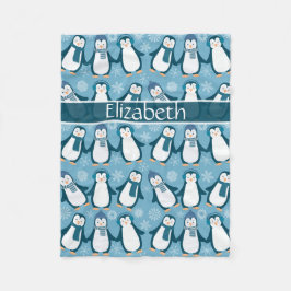 Cute Winter Penguins Design Voeg naam toe Fleece Deken