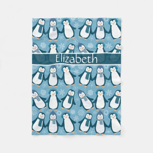 Cute Winter Penguins Design Voeg naam toe Fleece Deken (Voorkant)