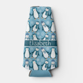 Cute Winter Penguins Design Voeg naam toe Flesjeskoeler (Voorkant)