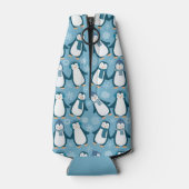 Cute Winter Penguins Design Voeg naam toe Flesjeskoeler (Achterkant)