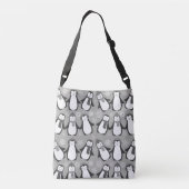 Cute Winter Penguins Design Voeg naam toe | Grijs Crossbody Tas (Achterkant)