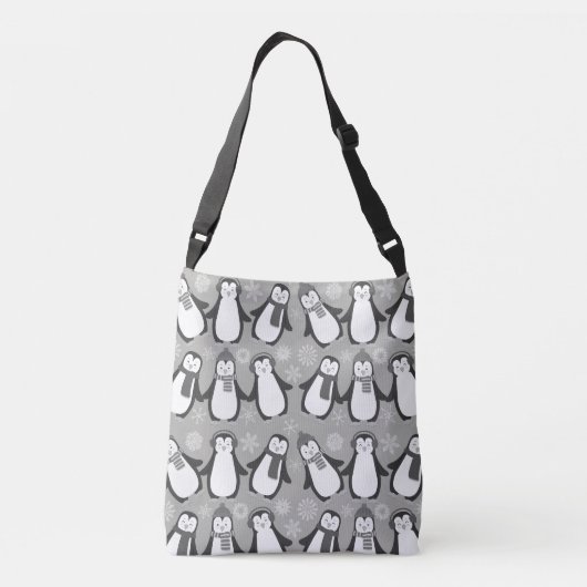 Cute Winter Penguins Design Voeg naam toe | Grijs Crossbody Tas (Achterkant)