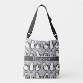 Cute Winter Penguins Design Voeg naam toe | Grijs Crossbody Tas (Voorkant)