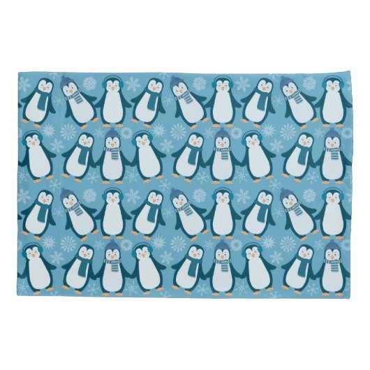 Cute Winter Penguins Design Voeg naam toe Kussensloop (Achterkant)