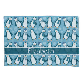 Cute Winter Penguins Design Voeg naam toe Kussensloop