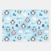 Cute Winter Penguins in Drie Patronen Inpakpapier Vel (Voorkant 3)
