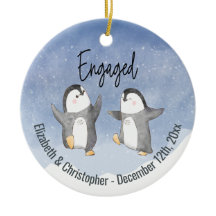 Cute Winter Penguins Monogrammed Engaged