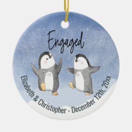 Cute Winter Penguins Monogrammed Engaged Keramisch Ornament