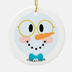 Cute Winter Personalized Snowman Face Kerstmis Keramisch Ornament