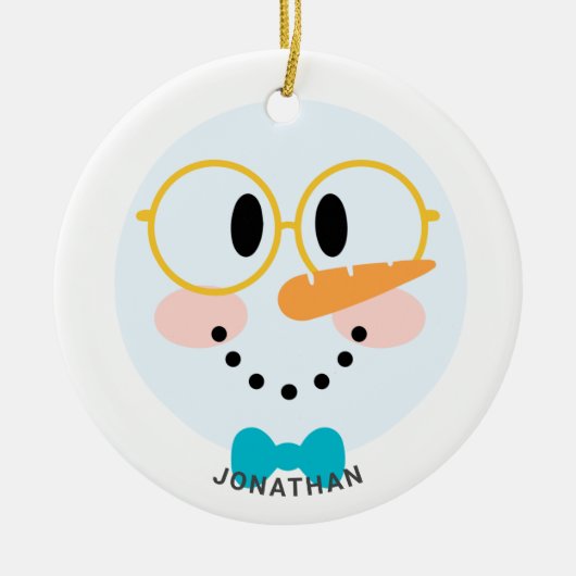 Cute Winter Personalized Snowman Face Kerstmis Keramisch Ornament (Voorkant)