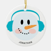 Cute Winter Personalized Snowman Face Kerstmis Keramisch Ornament (Voorkant)