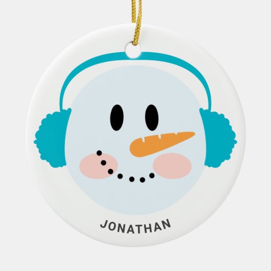 Cute Winter Personalized Snowman Face Kerstmis Keramisch Ornament (Voorkant)