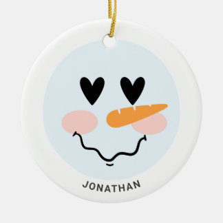 Cute Winter Personalized Snowman Face Kerstmis Keramisch Ornament