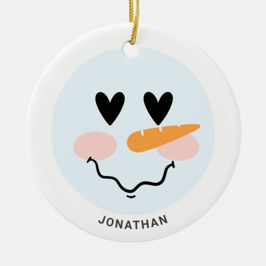 Cute Winter Personalized Snowman Face Kerstmis Keramisch Ornament (Voorkant)