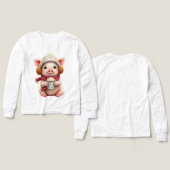 Cute Winter Pig With Hot Cocoa Illustration T-Shir (Voorkant /achterkant)