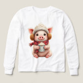 Cute Winter Pig With Hot Cocoa Illustration T-Shir (Voorkant)