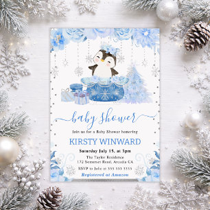 Cute Winter Pinguïn Baby Shower Kaart