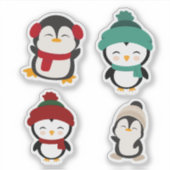 Cute Winter Pinguïn Kawaii Sticker Set (Voorkant)