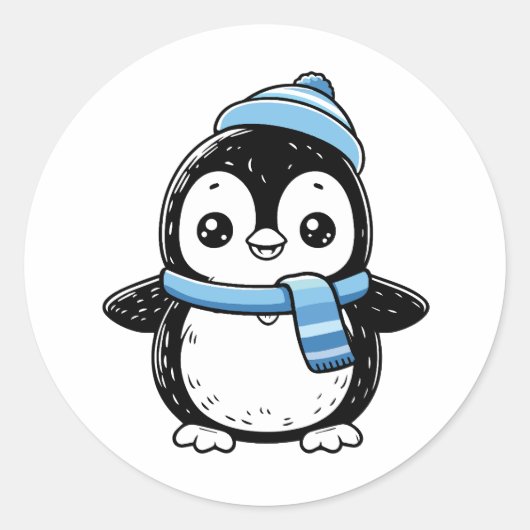 Cute Winter Pinguïn Sticker | Pinguïn met Hoed  (Voorkant)