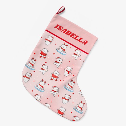 Cute Winter Polar Bear Christmas Grote Kerstsok (Voorkant (Hangend))