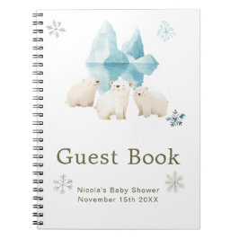 Cute Winter Polar Bears Baby Shower Guest Book Notitieboek