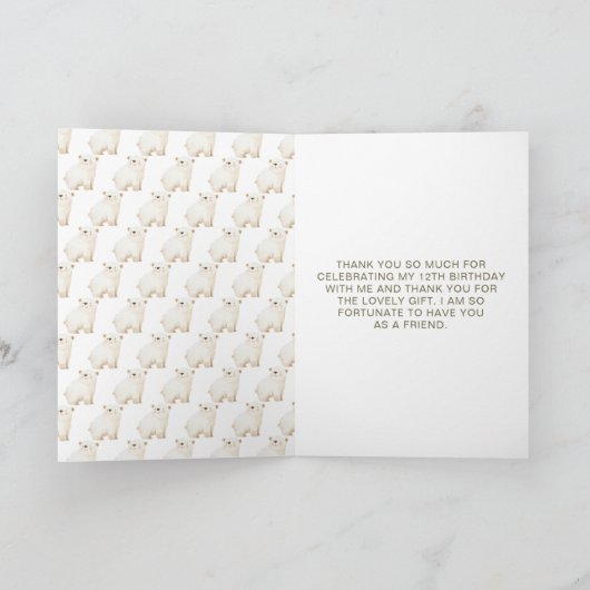 Cute Winter Polar Bears Birthday Party Bedankkaart (Binnen)