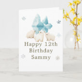 Cute Winter Polar Bears Birthday Party Kaart (Gele Bloem)