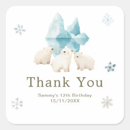 Cute Winter Polar Bears Birthday Party Vierkante Sticker