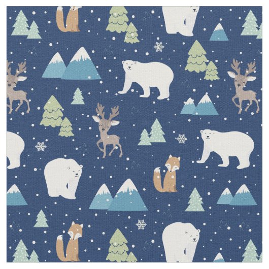 Cute Winter Polar Beer Blue Kerstfeestdag Stof (Close Up)