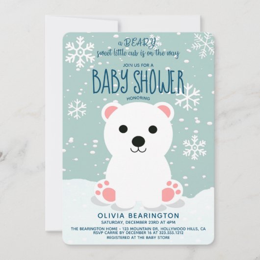 Cute Winter Polar Beer Cub Neutraal Baby shower Kaart (Voorkant)
