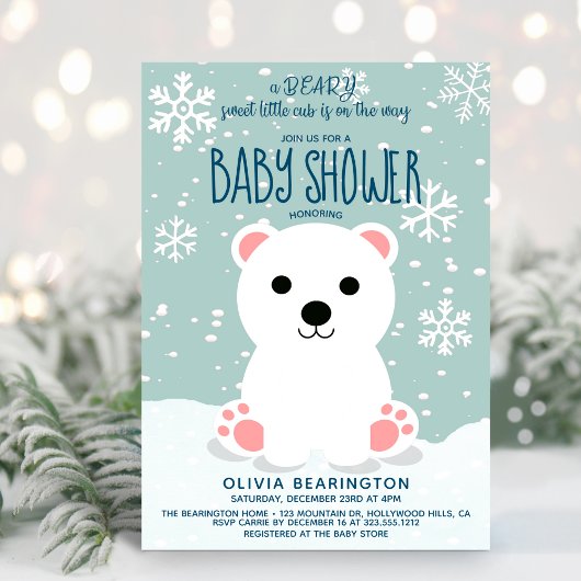 Cute Winter Polar Beer Cub Neutraal Baby shower Kaart