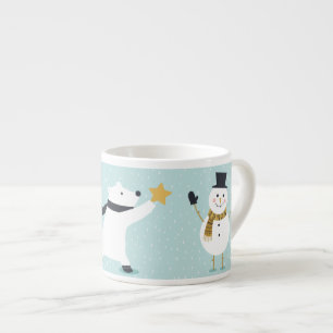 Cute Winter Polar Beer en Snowman Art  Espresso Kop