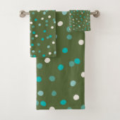 Cute Winter Polka Dots Spots Spots in Green en Bla Bad Handdoek (Insitu)