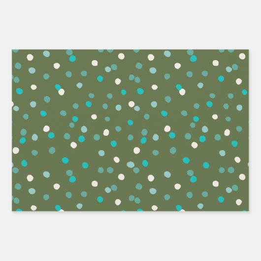Cute Winter Polka Dots Spots Spots in Green en Bla Inpakpapier Vel (Voorkant)