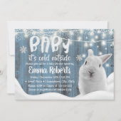 Cute Winter Rabbit Dusty Blue Barn Baby shower Kaart (Voorkant)
