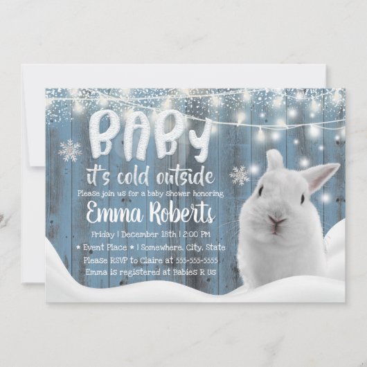 Cute Winter Rabbit Dusty Blue Barn Baby shower Kaart (Voorkant)